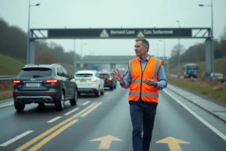 Agent de terminal Eurotunnel guidant une voiture vers les voies d'embarquement sous la Manche