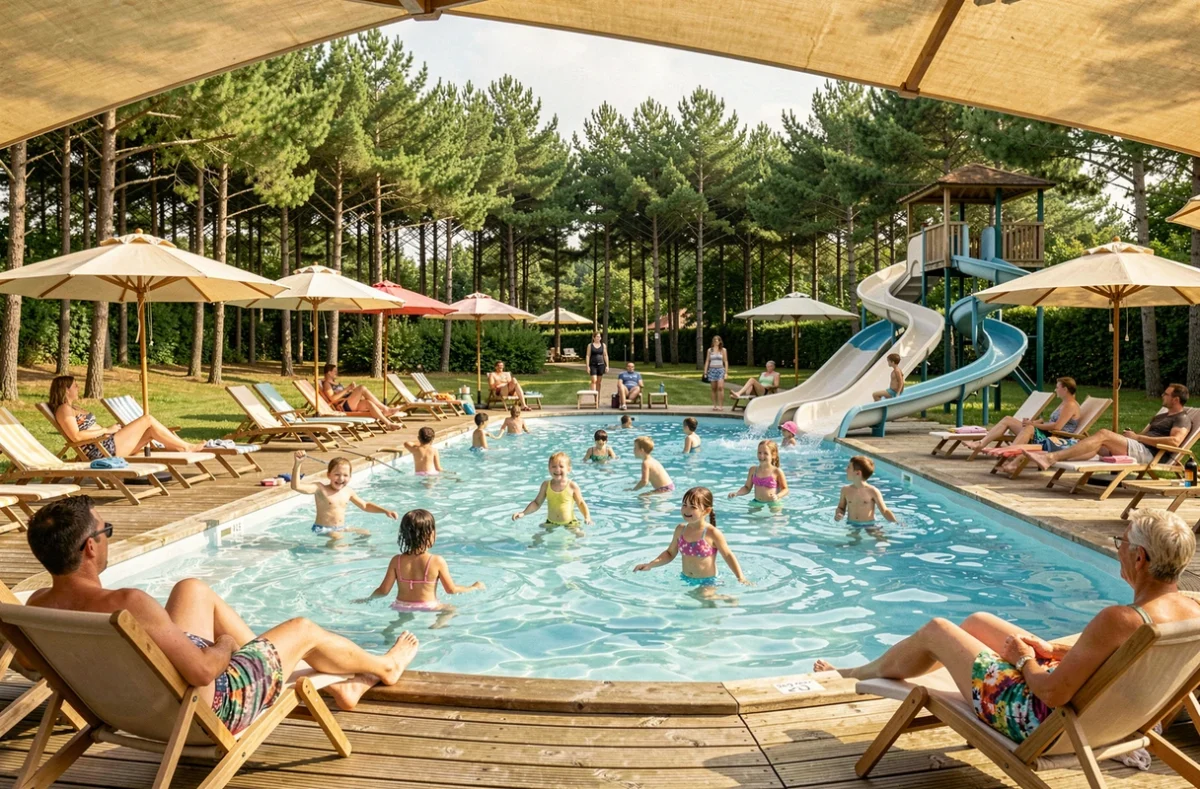 Grande piscine extérieure du camping Armor Loisirs à Trébeurden sur la Côte de Granit Rose