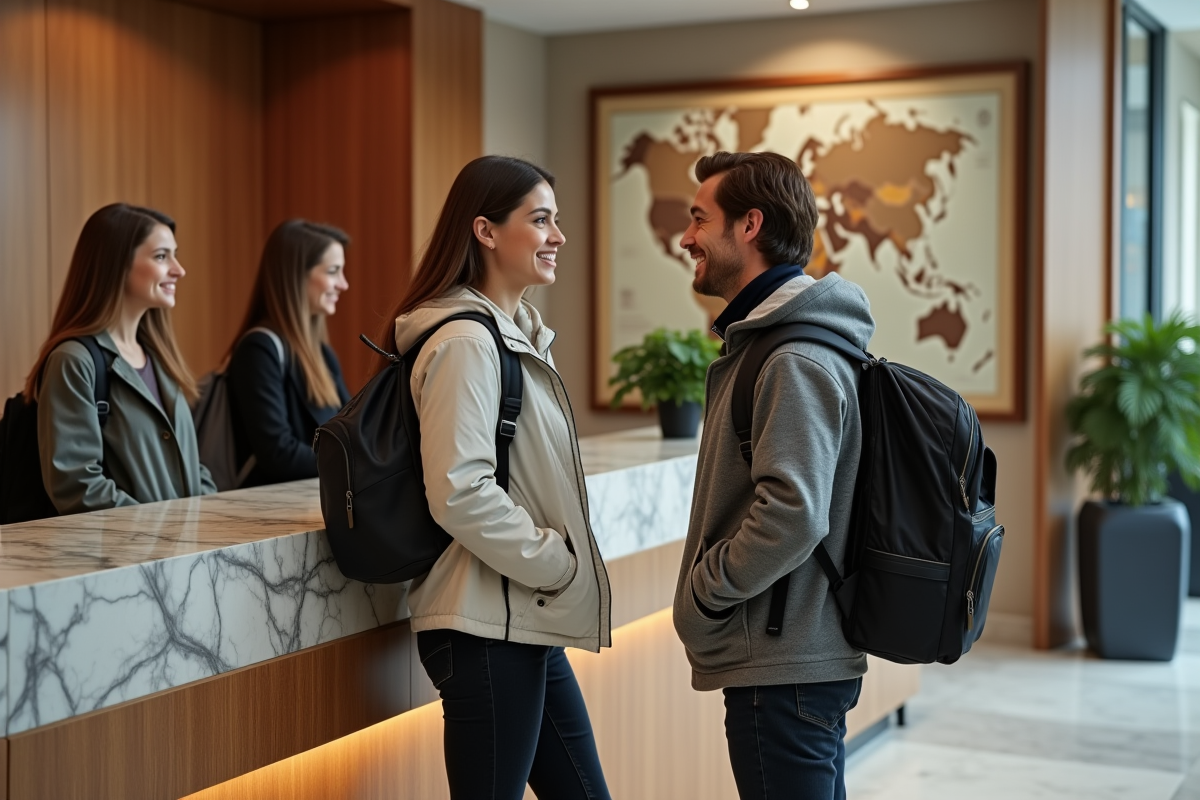 Jeune couple souriant à la réception d