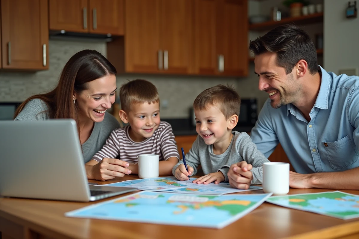 Famille planifiant des vacances autour d
