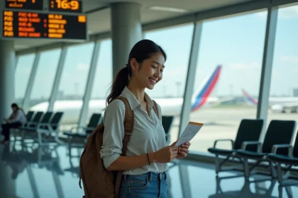 Jeune femme filippine souriante à l'aéroport de Manille