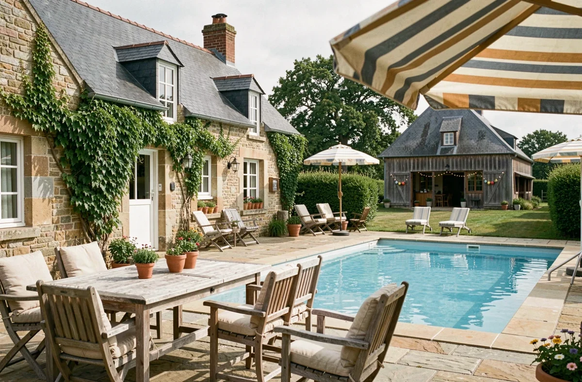 Gîte breton avec piscine privée et grange festive à Plénée-Jugon en Bretagne