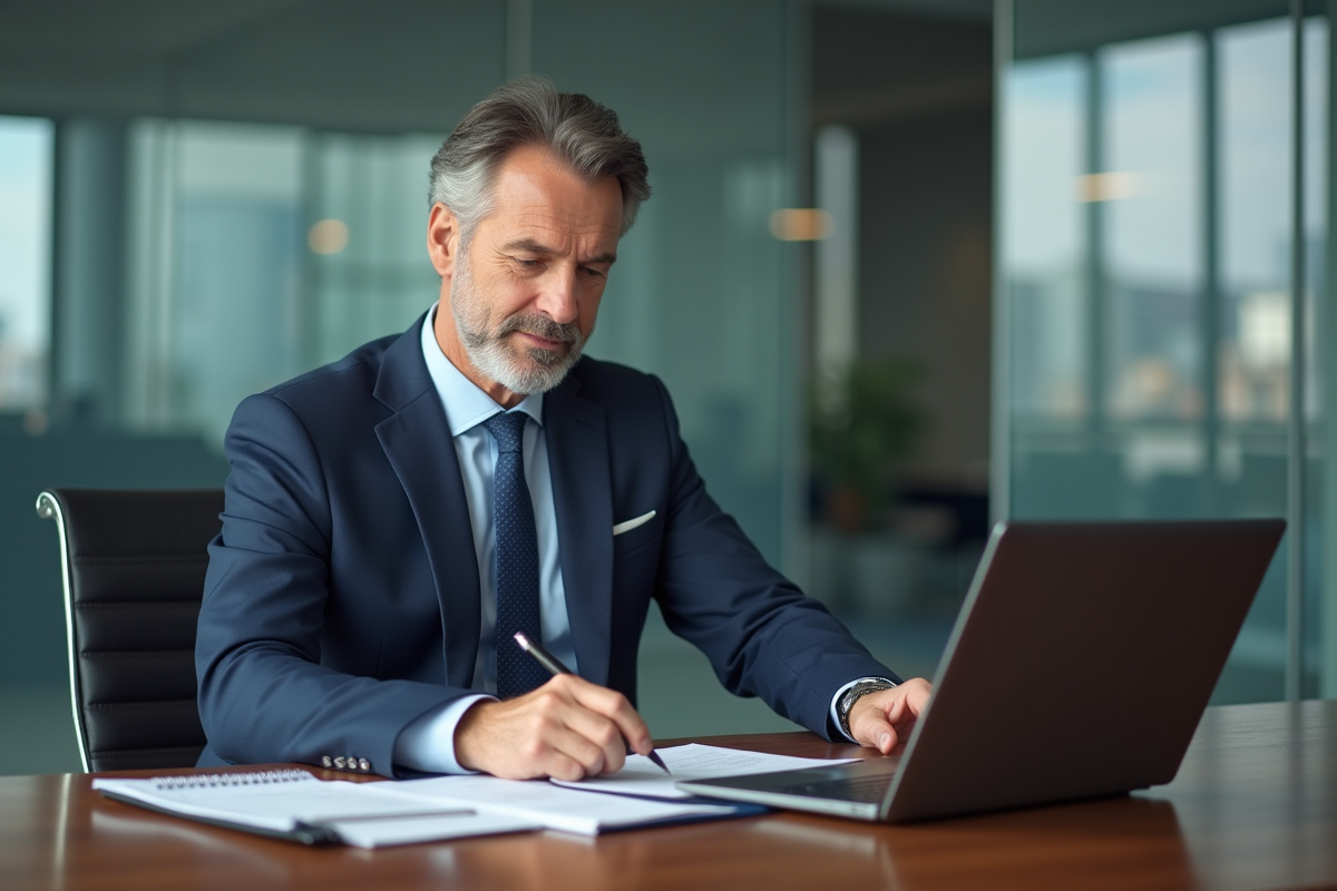 Homme d'affaires en costume dans un bureau moderne
