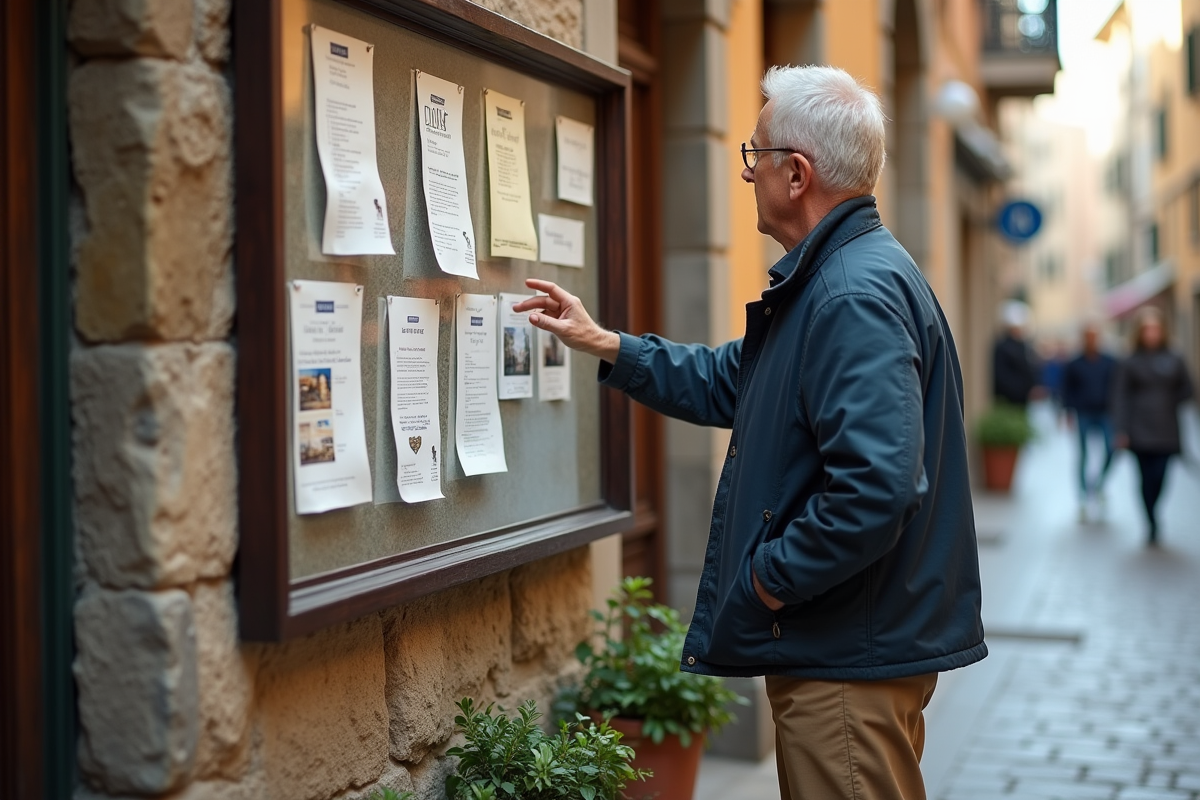 Homme regardant flyers d