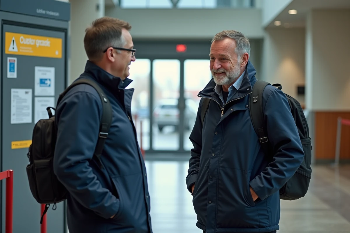 Homme et agent de douane au poste frontière en France