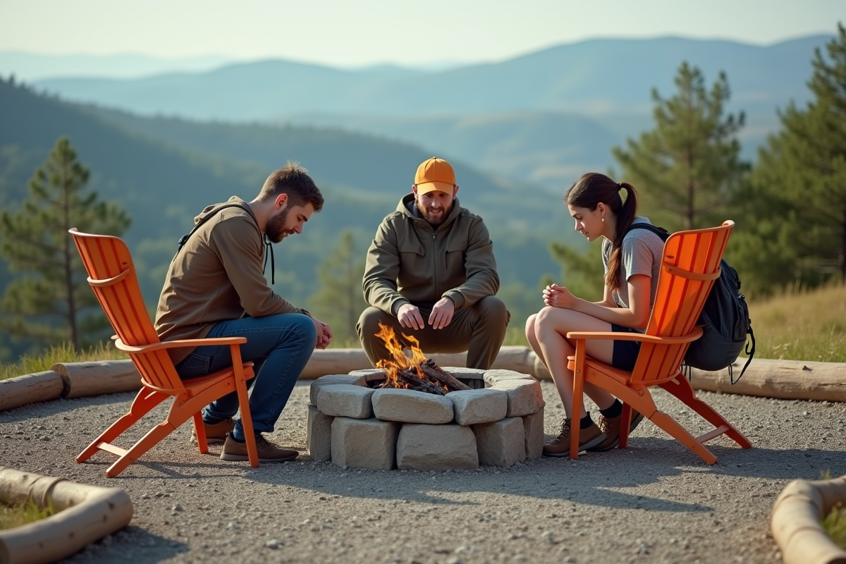 Jeunes adultes autour d un feu de camp en pleine nature