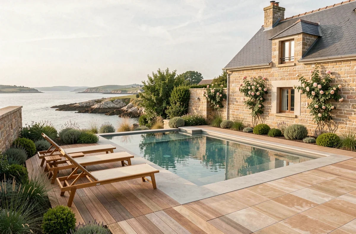 Piscine privée de la Maison Obono au Bono dans le Golfe du Morbihan en Bretagne