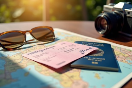 Passeport et permis de conduire français sur une carte