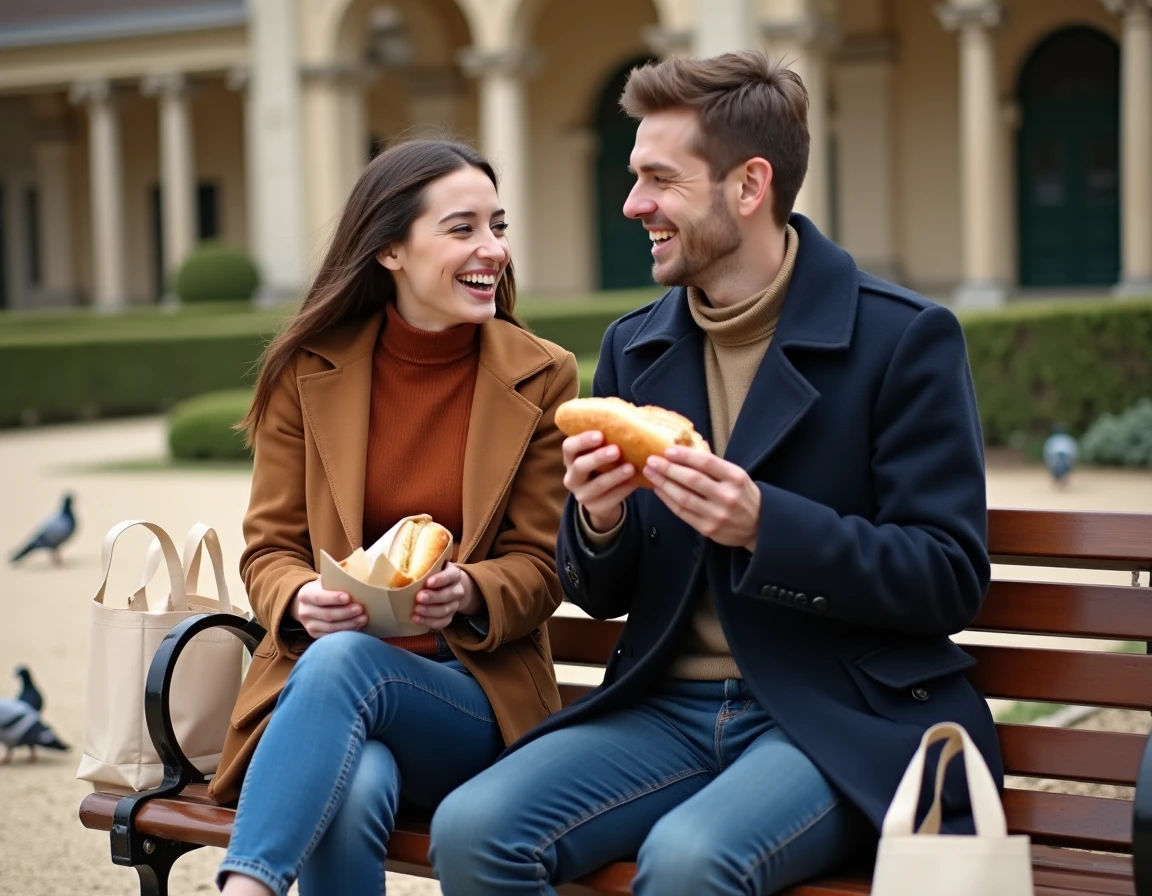 Deux amis pique-niquant dans le jardin du Palais-Royal à Paris, profitant d'un repas économique en plein air