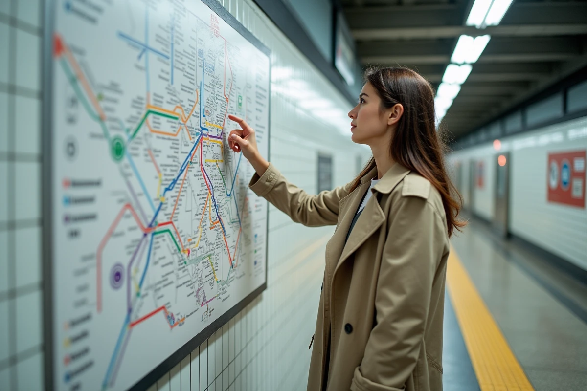 Touriste étudiant le plan du réseau U-Bahn de Berlin affiché dans une station de métro
