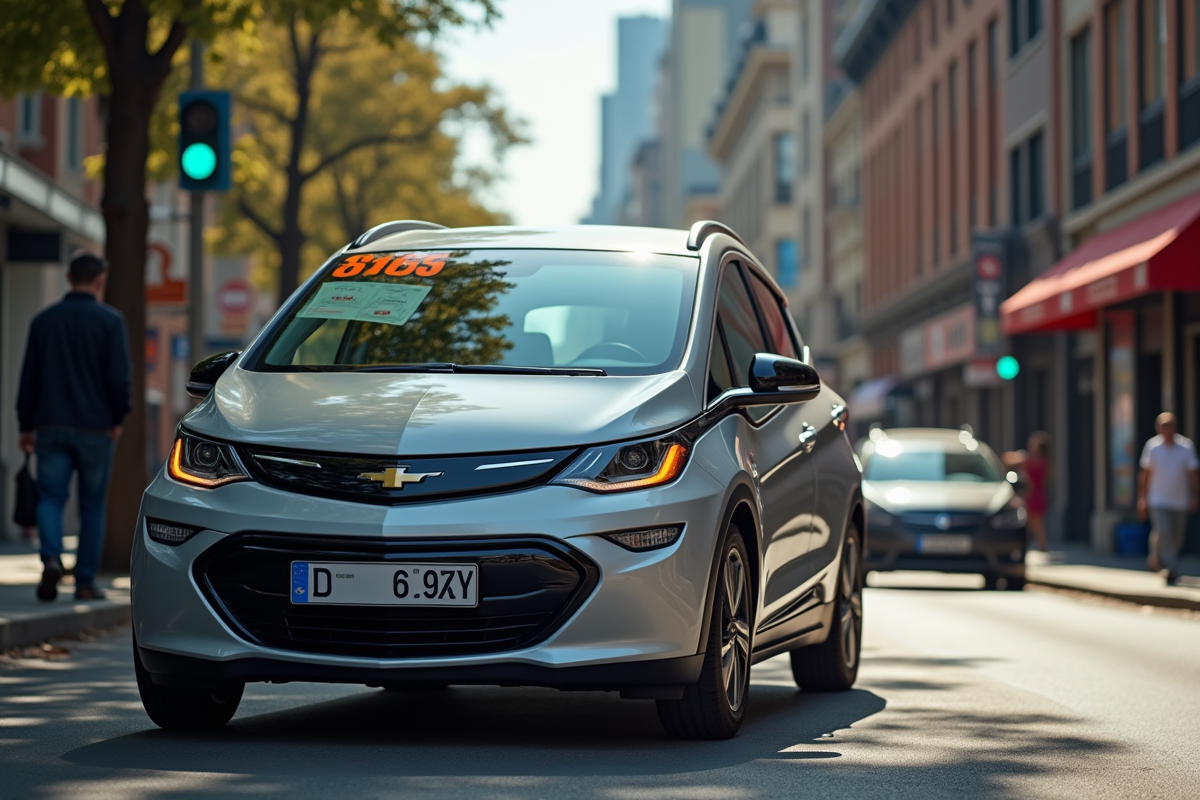 Voiture Bolt garée avec affiche de tarif bas en ville ensoleillée