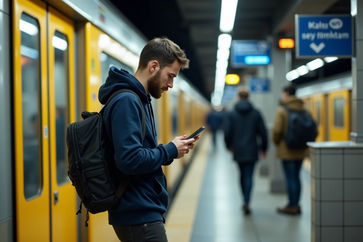 Voyageur distrait montant dans un train U-Bahn de Berlin sans valider son titre de transport